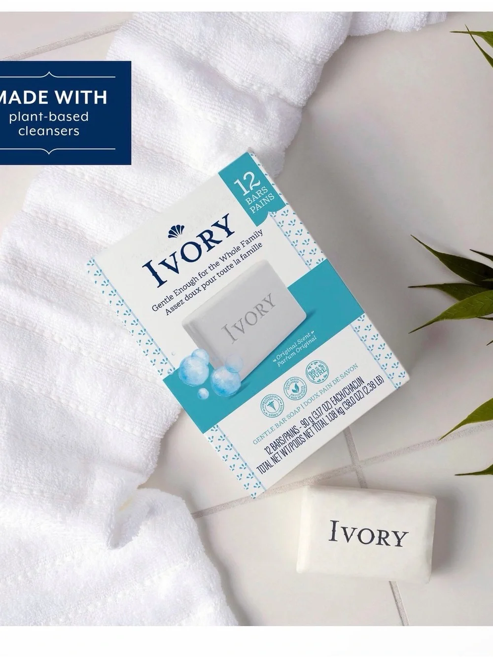 Ivory Gentle Bar Soap, Original Scent 3.17 oz, 12 Count Family Pack
